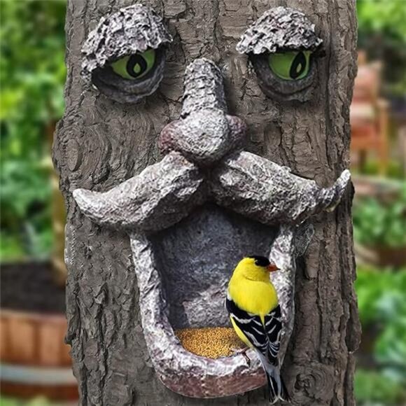 Tree Faces Bird Feeder,Tree Faces Decor Outdoor,Old Man with Glowing Eyes in - Picture 7 of 7